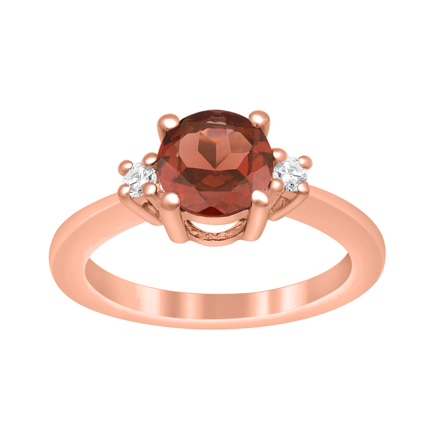 Garnet Classic Three Stone Ring - Sterling Silver