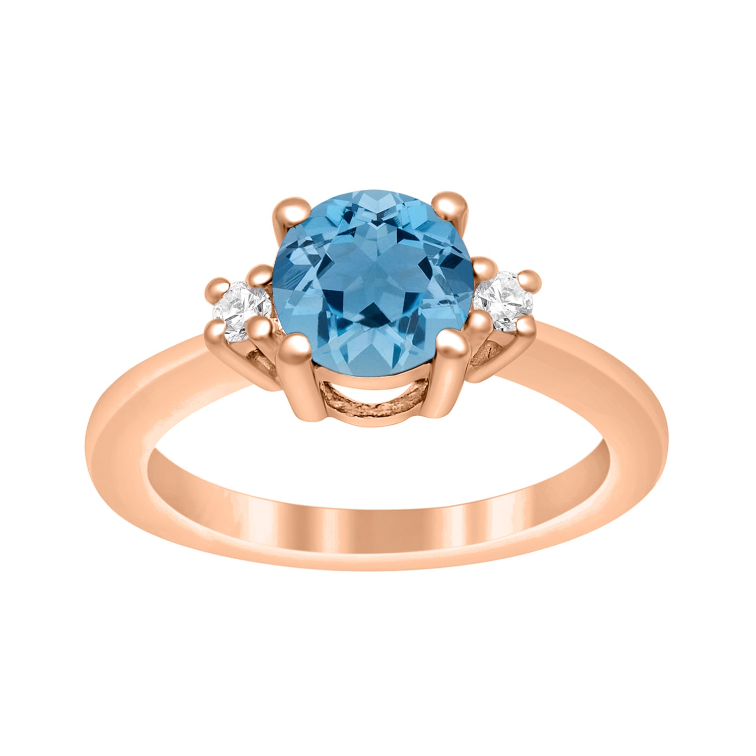 Swiss Blue Topaz Classic Three Stone Ring - Sterling Silver