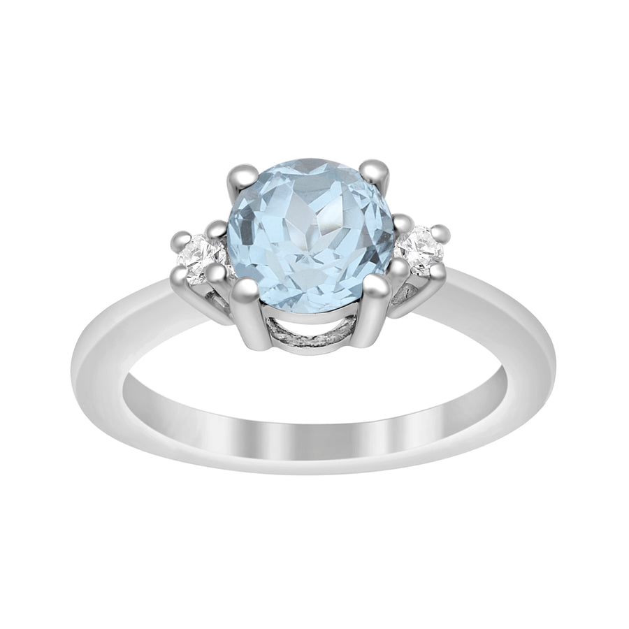 Aquamarine Trio Stone Delicate Ring - Sterling Silver