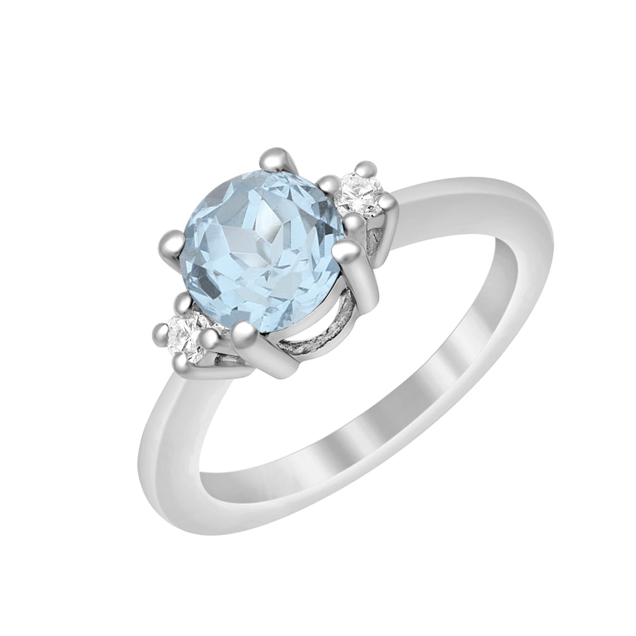 Aquamarine Trio Stone Delicate Ring - Sterling Silver