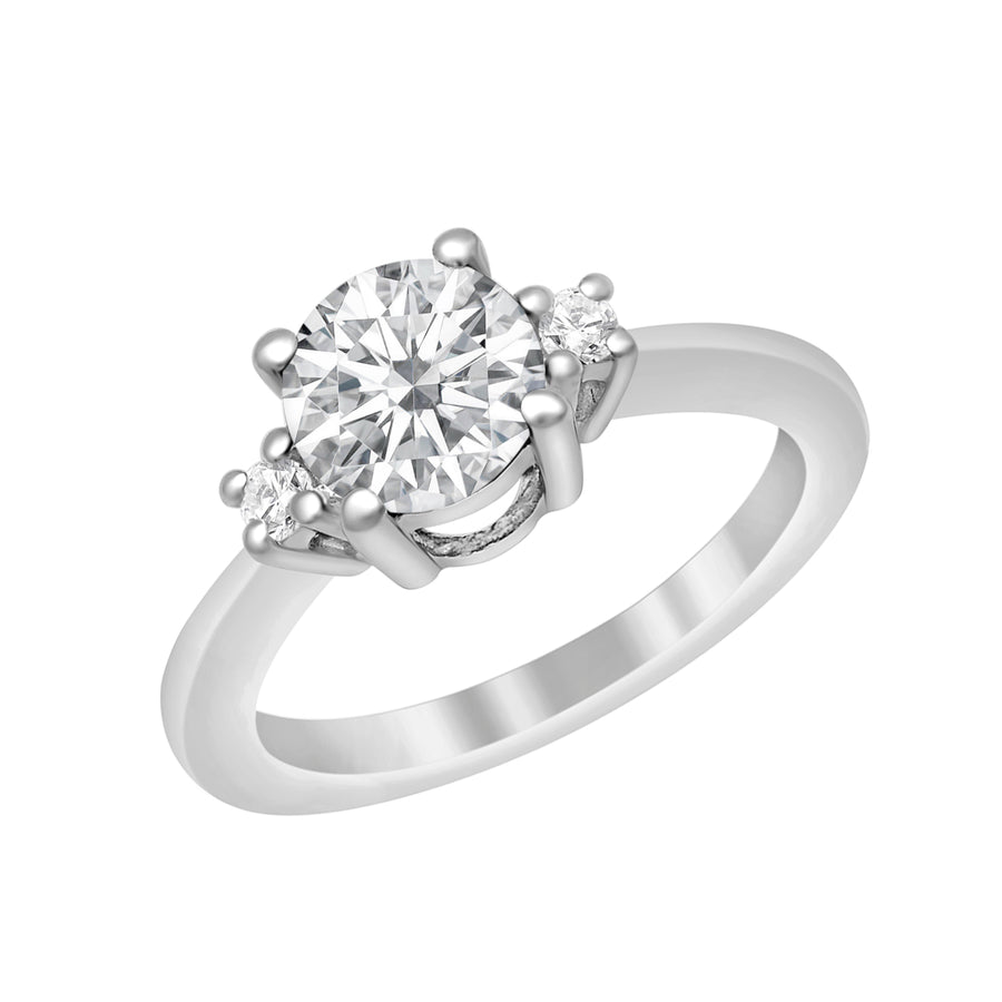 Moissanite Three Stone Ring - Sterling Silver