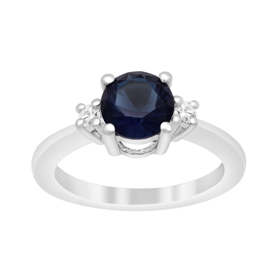 Blue Sapphire Classic Three Stone Ring - Sterling Silver