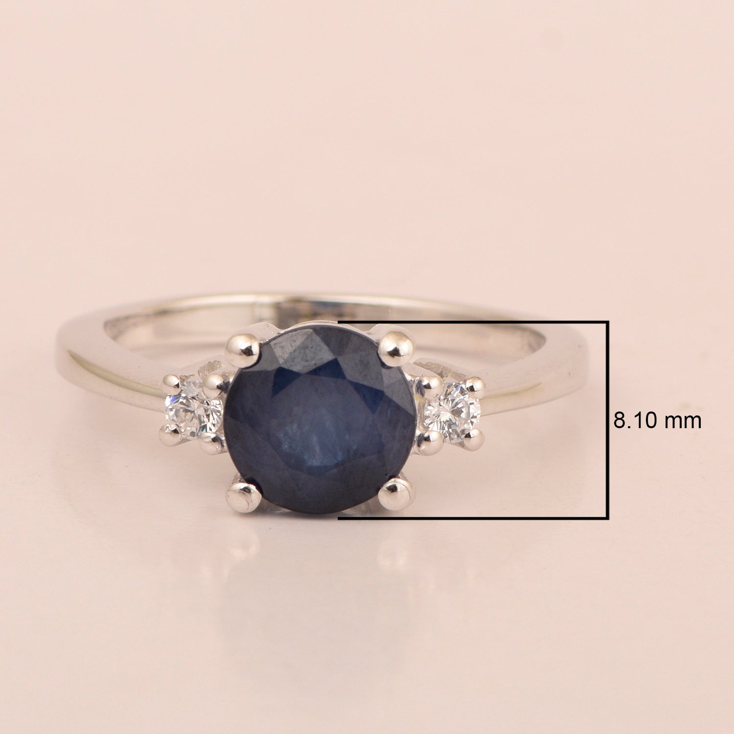 Round 8mm Blue Sapphire Gemstone 925 Sterling Silver Solitaire Ring - Kimaya INC