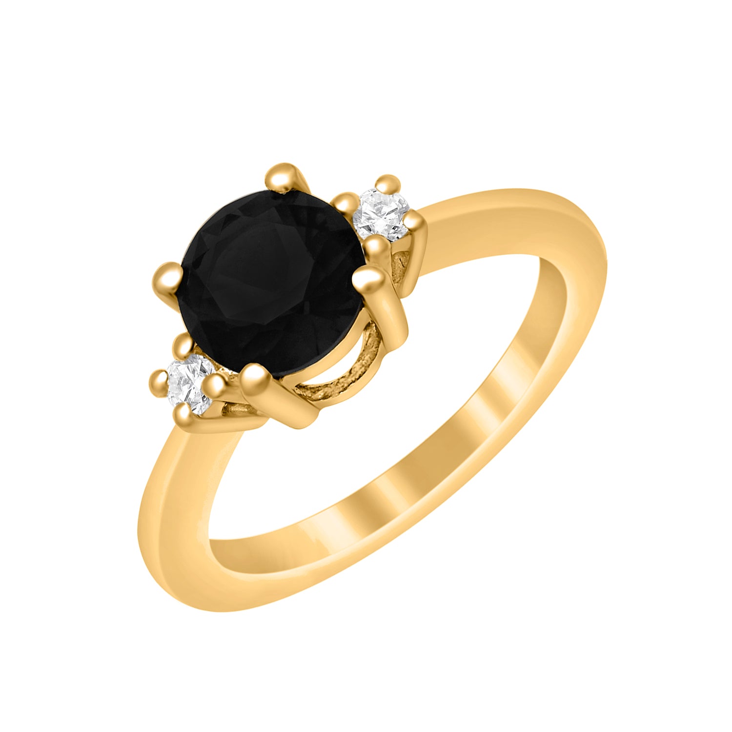 Black Spinel Classic Three Stone Ring - Sterling Silver