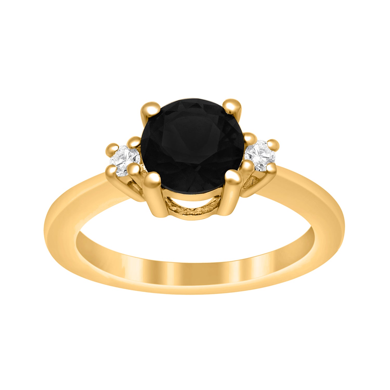 Black Spinel Classic Three Stone Ring - Sterling Silver