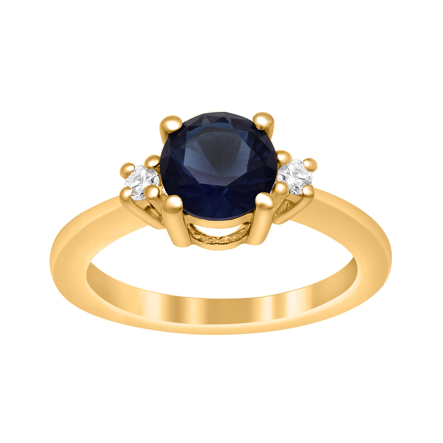 Blue Sapphire Classic Three Stone Ring - Sterling Silver