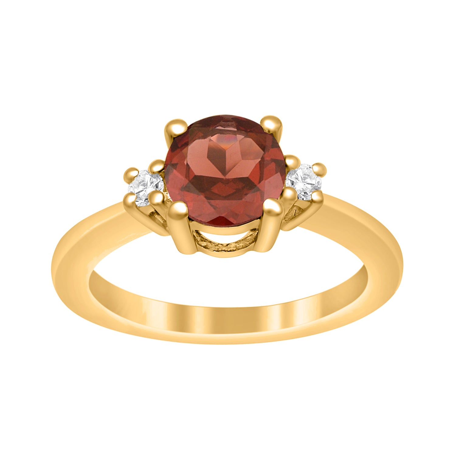 Garnet Classic Three Stone Ring - Sterling Silver