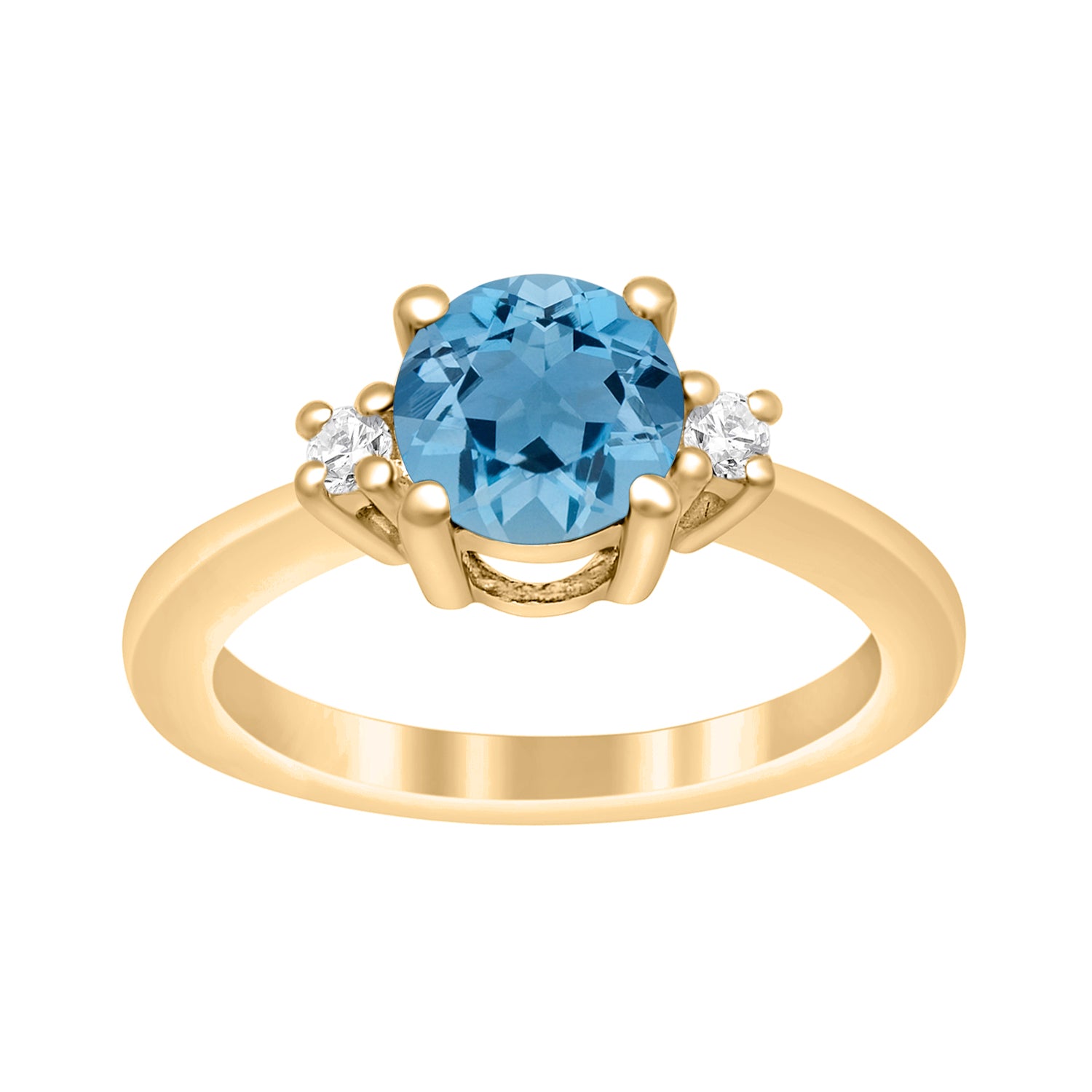 Swiss Blue Topaz Classic Three Stone Ring - Sterling Silver