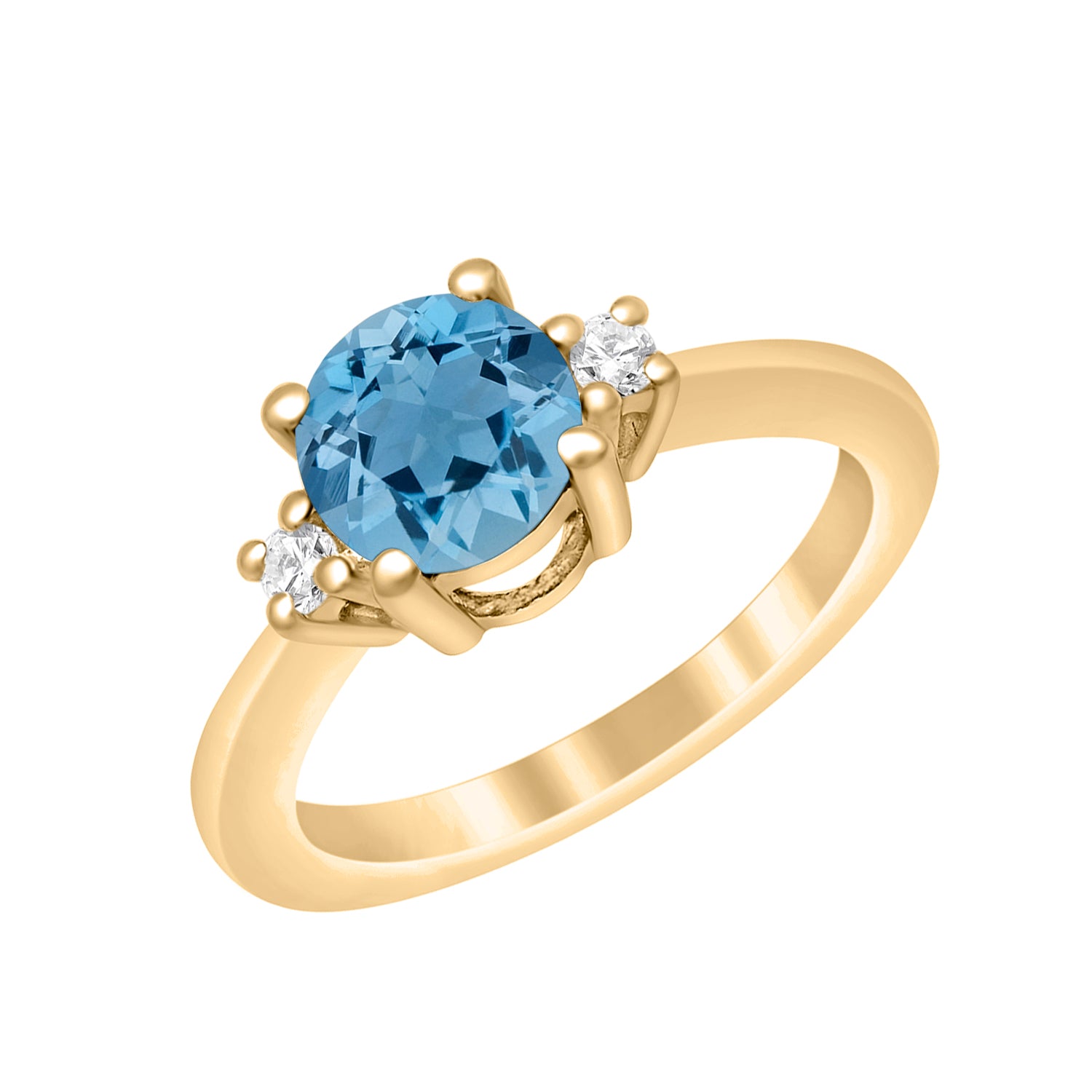 Swiss Blue Topaz Classic Three Stone Ring - Sterling Silver