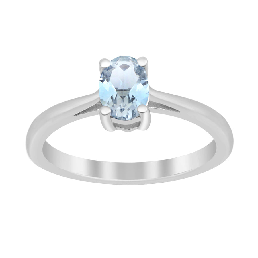Aquamarine Solitaire Promise Ring - Sterling Silver
