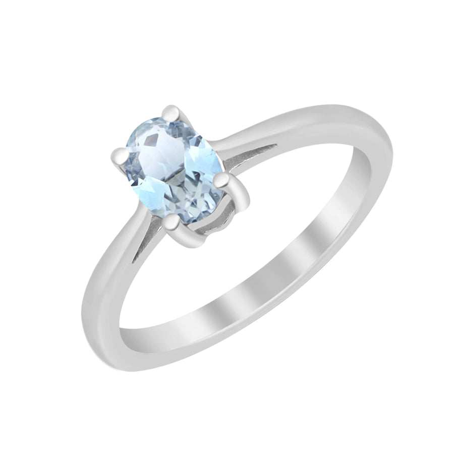 Aquamarine Solitaire Promise Ring - Sterling Silver