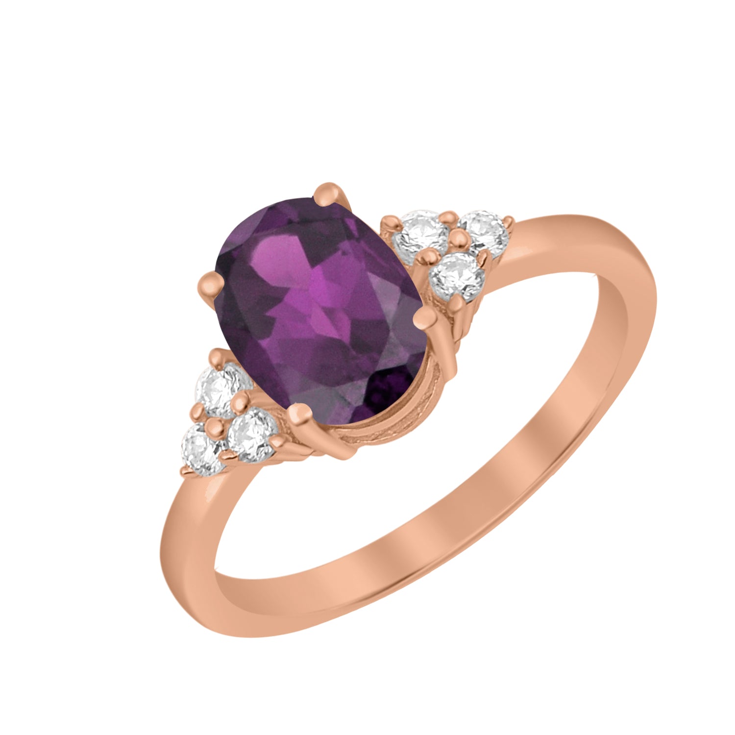 Amethyst Solitaire Accents Wedding Ring -Sterling Silver