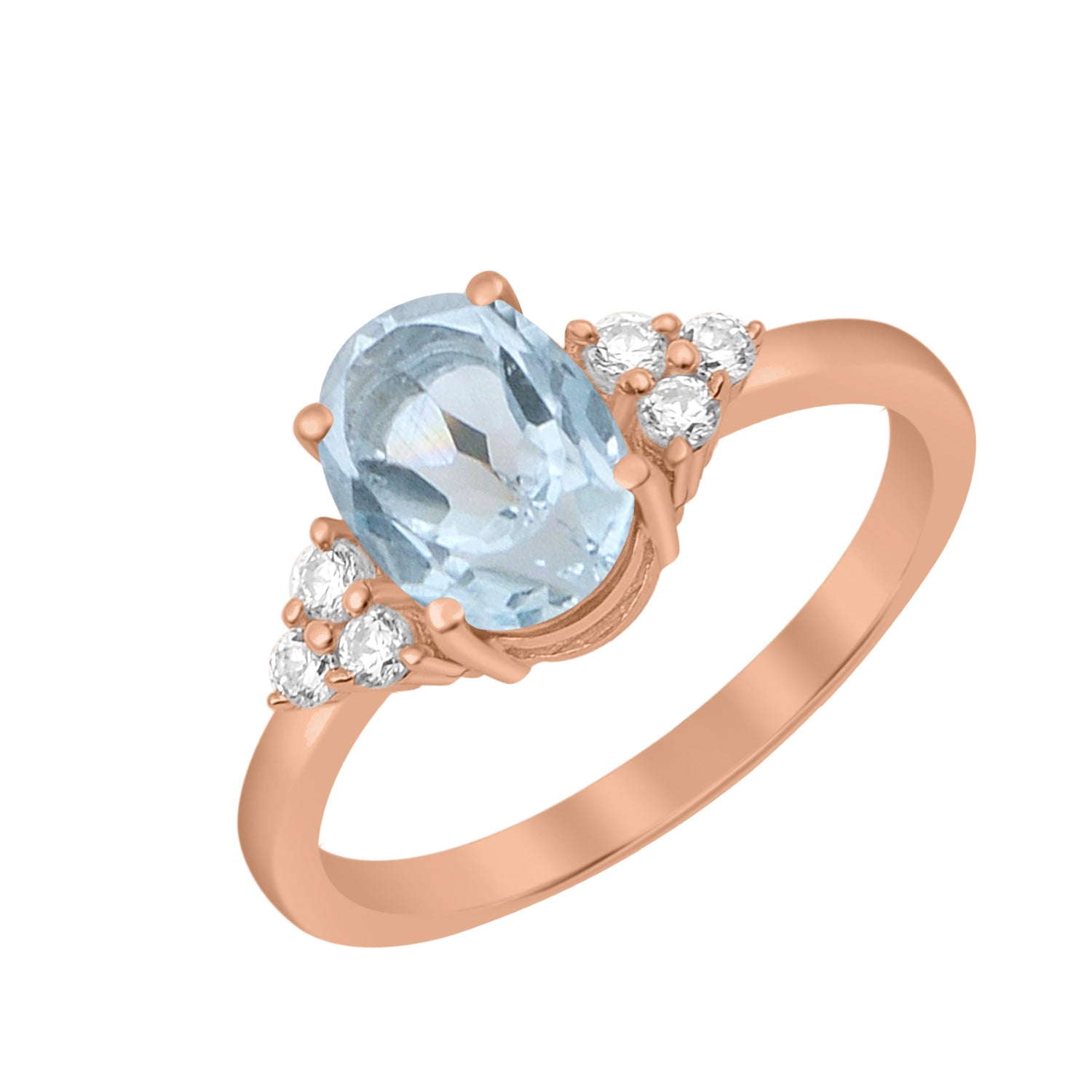 Aquamarine Solitaire Accents Wedding Ring -Sterling Silver