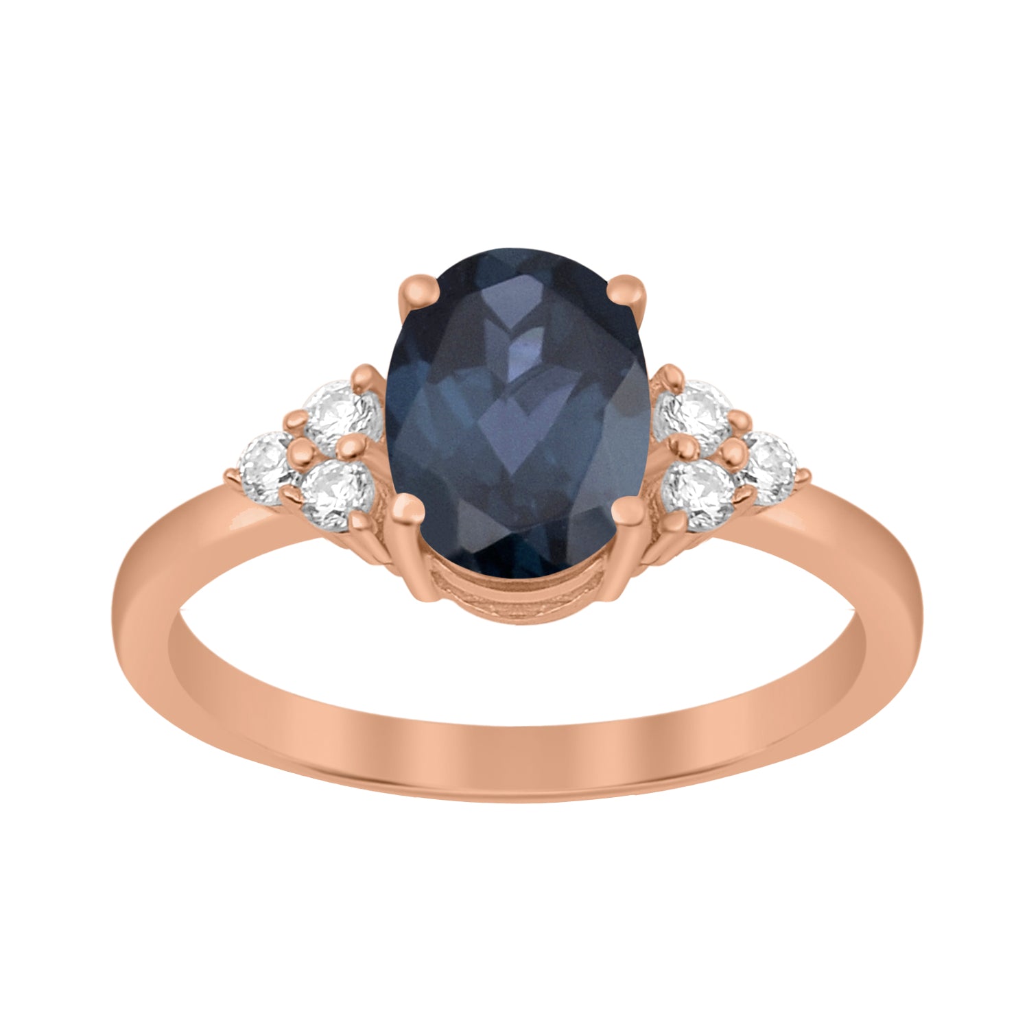 Blue Sapphire Solitaire Accents Wedding Ring -Sterling Silver