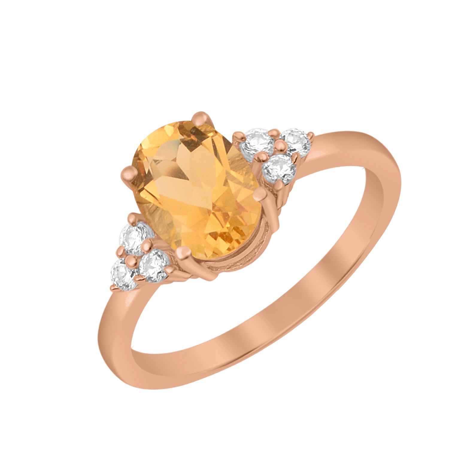 Citrine Solitaire Accents Wedding Ring -Sterling Silver