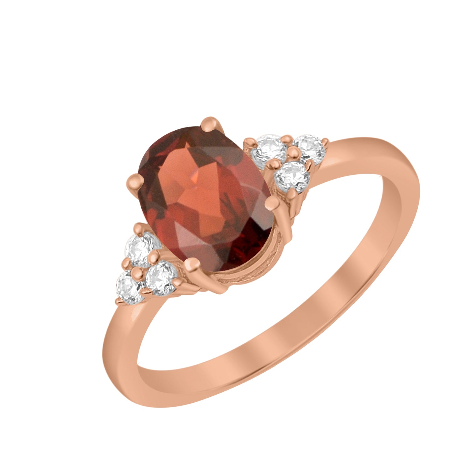 Garnet Solitaire Accents Wedding Ring -Sterling Silver