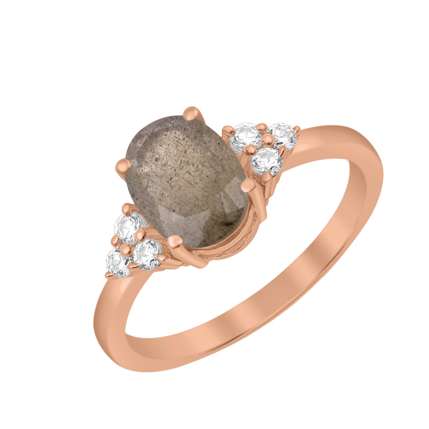 Labradorite Solitaire Accents Wedding Ring -Sterling Silver