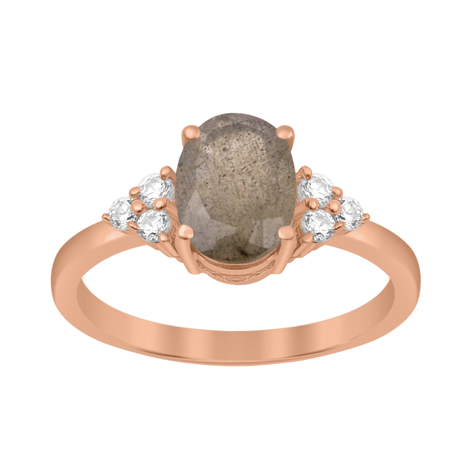 Labradorite Solitaire Accents Wedding Ring -Sterling Silver