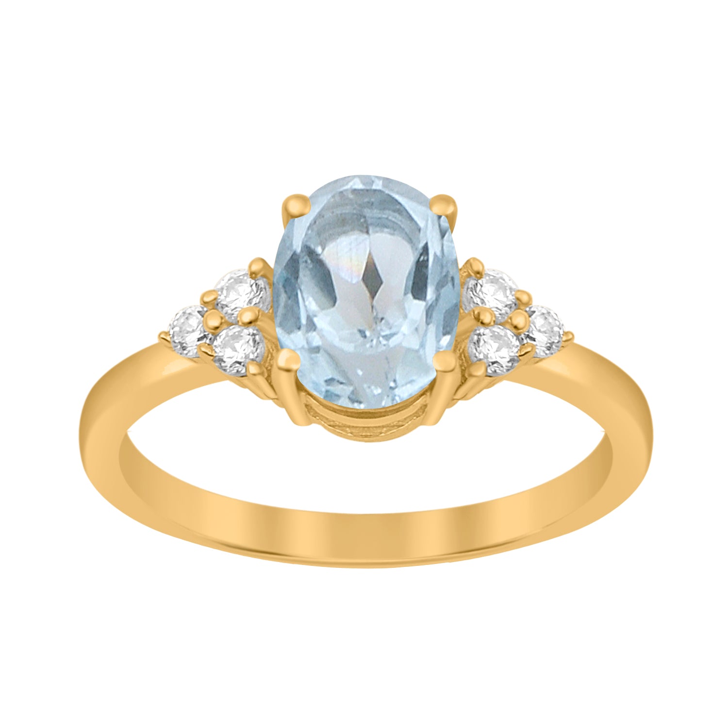 Aquamarine Solitaire Accents Wedding Ring -Sterling Silver