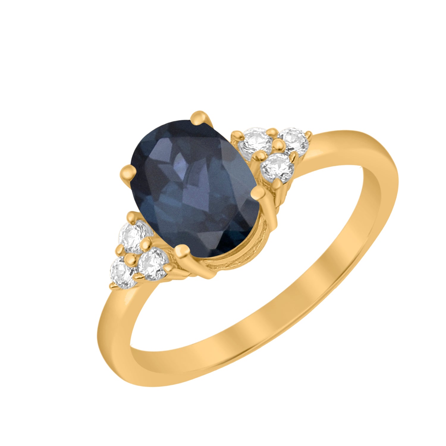 Blue Sapphire Solitaire Accents Wedding Ring -Sterling Silver