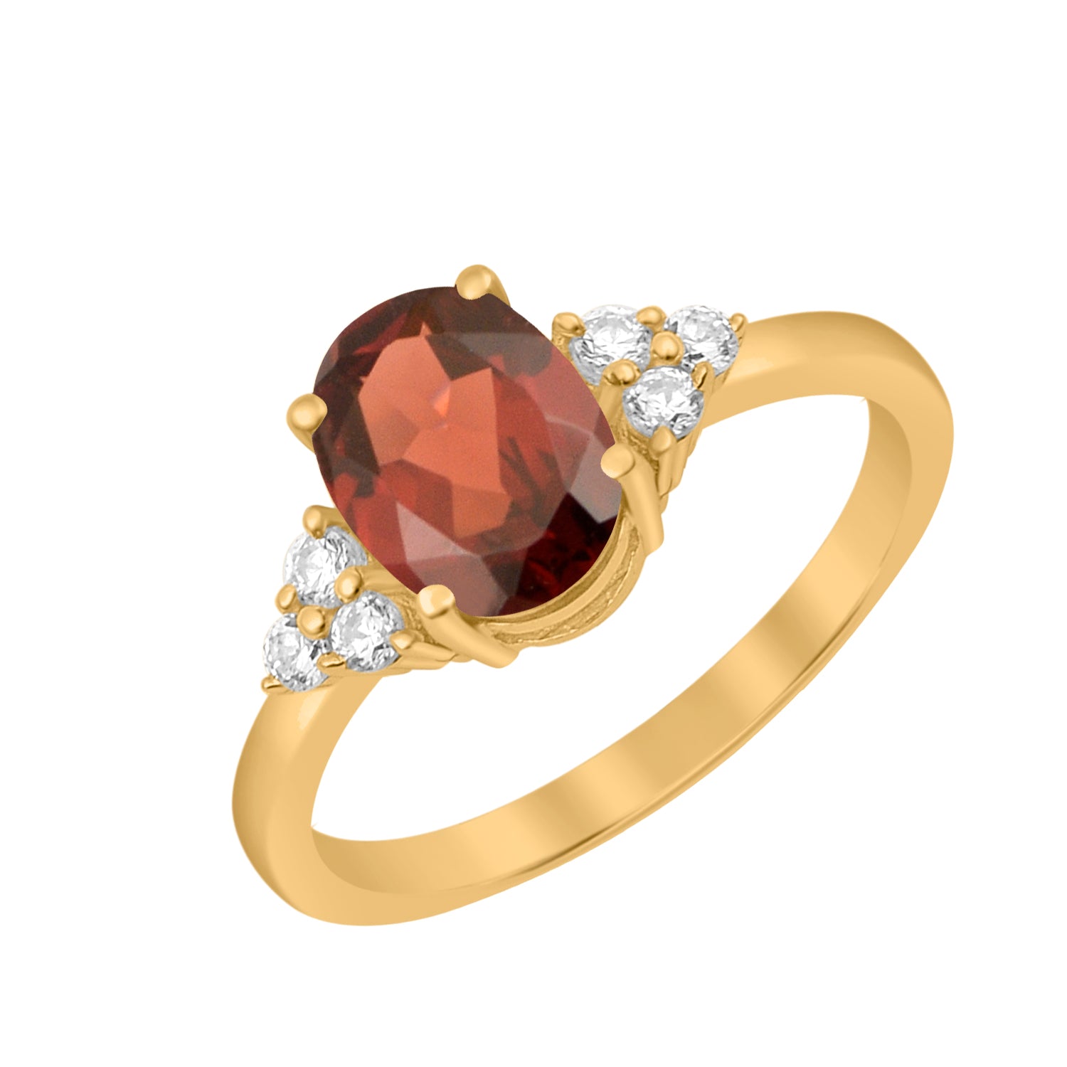 Garnet Solitaire Accents Wedding Ring -Sterling Silver