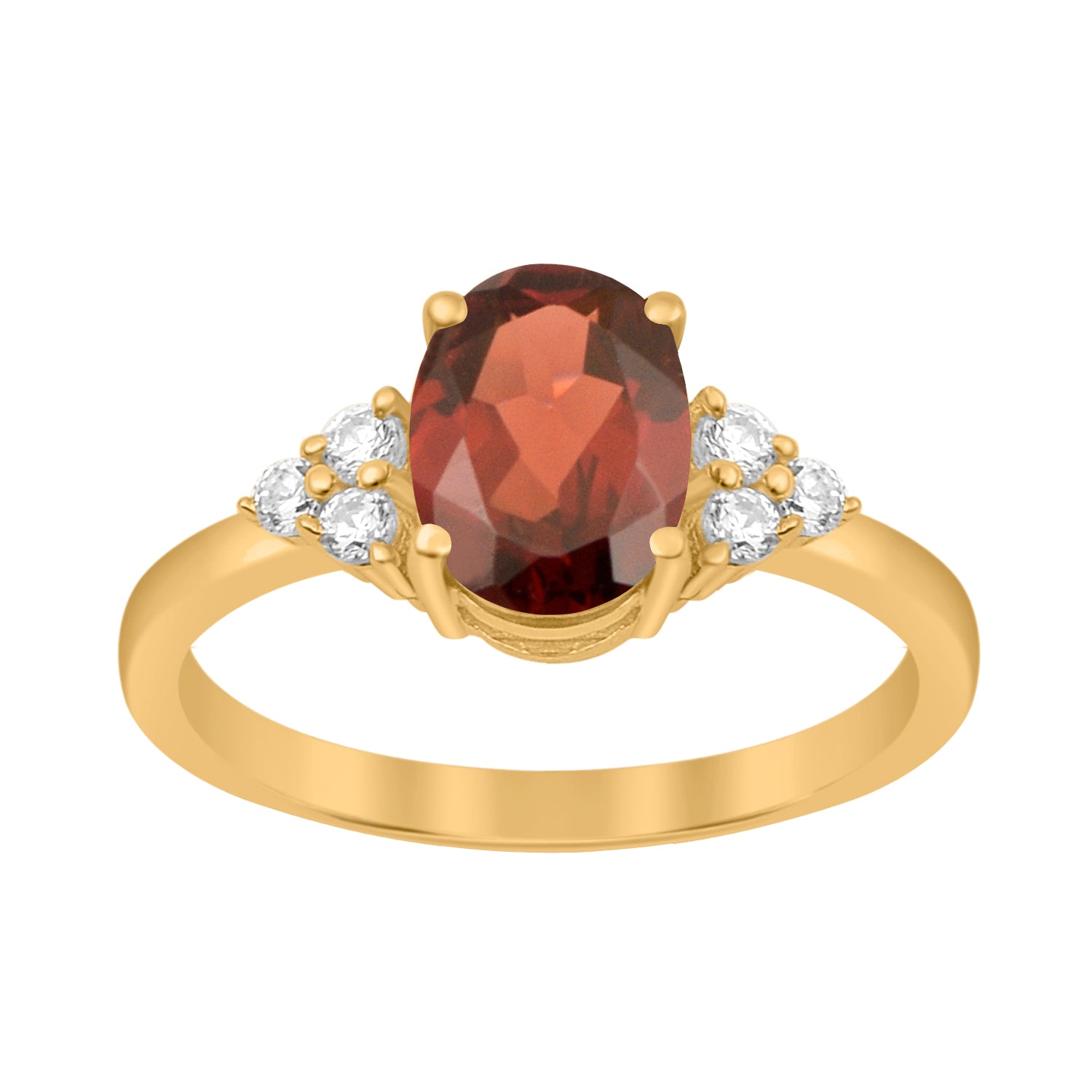 Garnet Solitaire Accents Wedding Ring -Sterling Silver