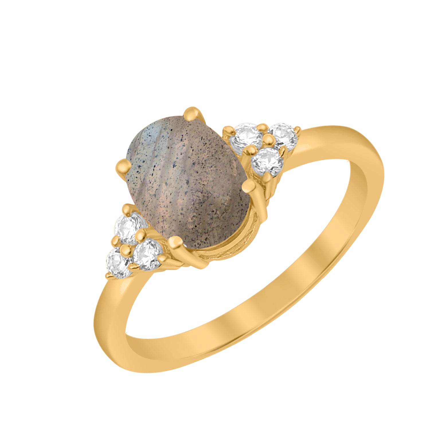 Labradorite Cabochon Solitaire Accents Wedding Ring -Sterling Silver