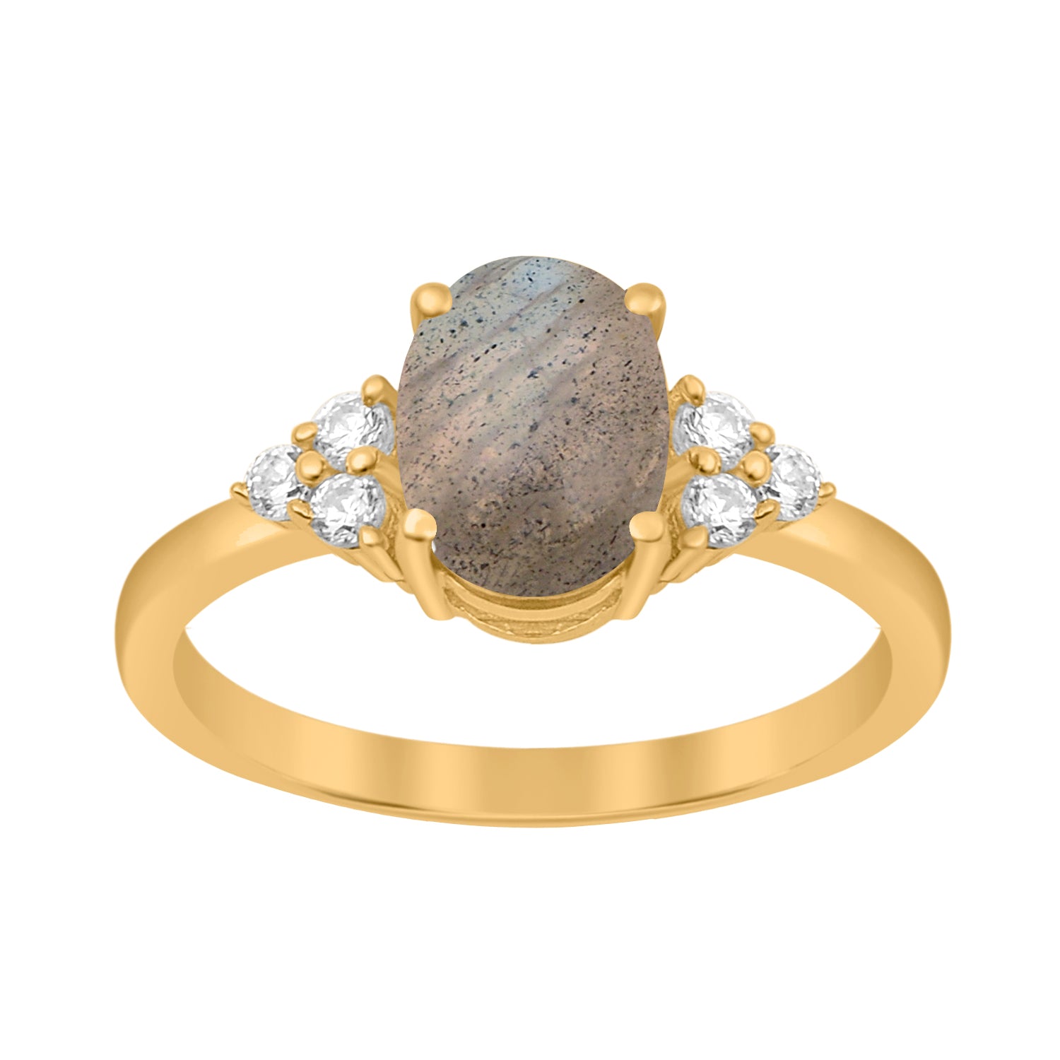 Labradorite Cabochon Solitaire Accents Wedding Ring -Sterling Silver