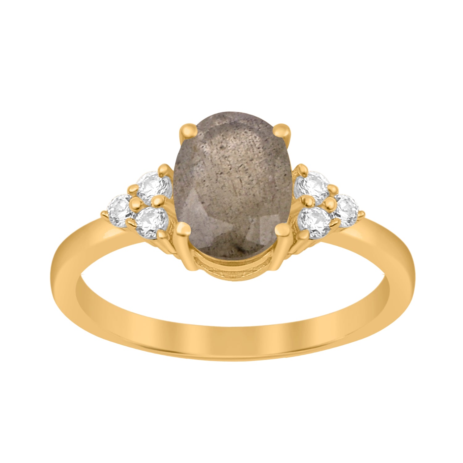 Labradorite Solitaire Accents Wedding Ring -Sterling Silver