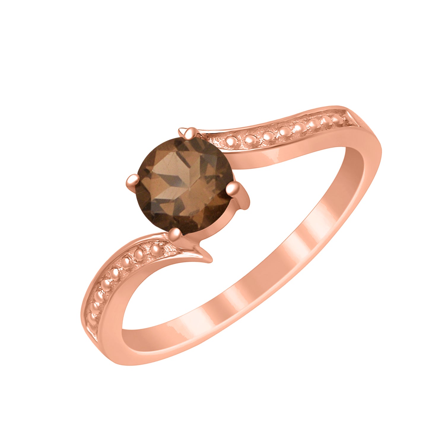 Smoky Quartz Elegant Solitaire Bypass Ring -Sterling Silver