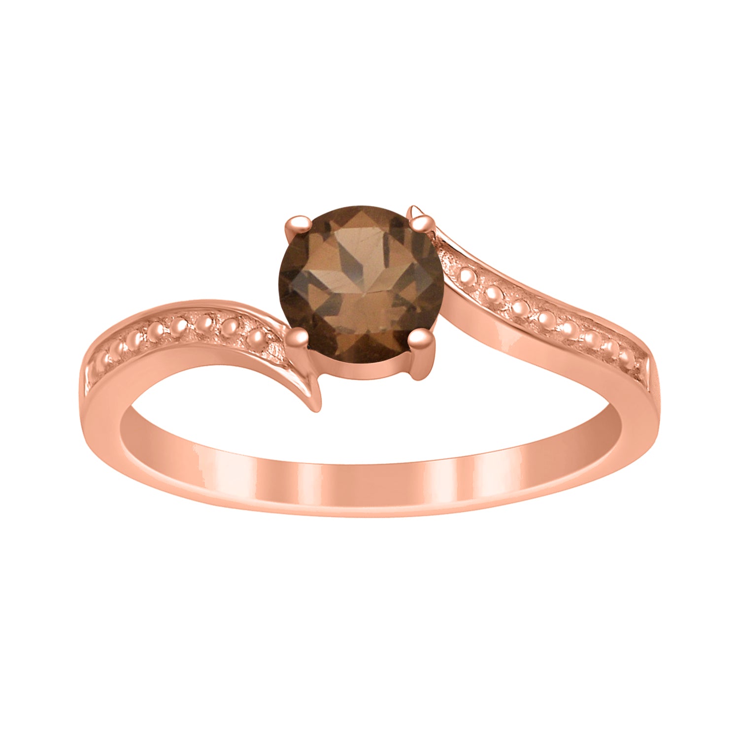 Smoky Quartz Elegant Solitaire Bypass Ring -Sterling Silver