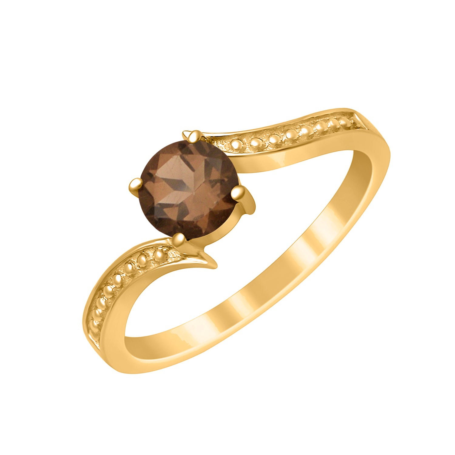 Smoky Quartz Elegant Solitaire Bypass Ring -Sterling Silver