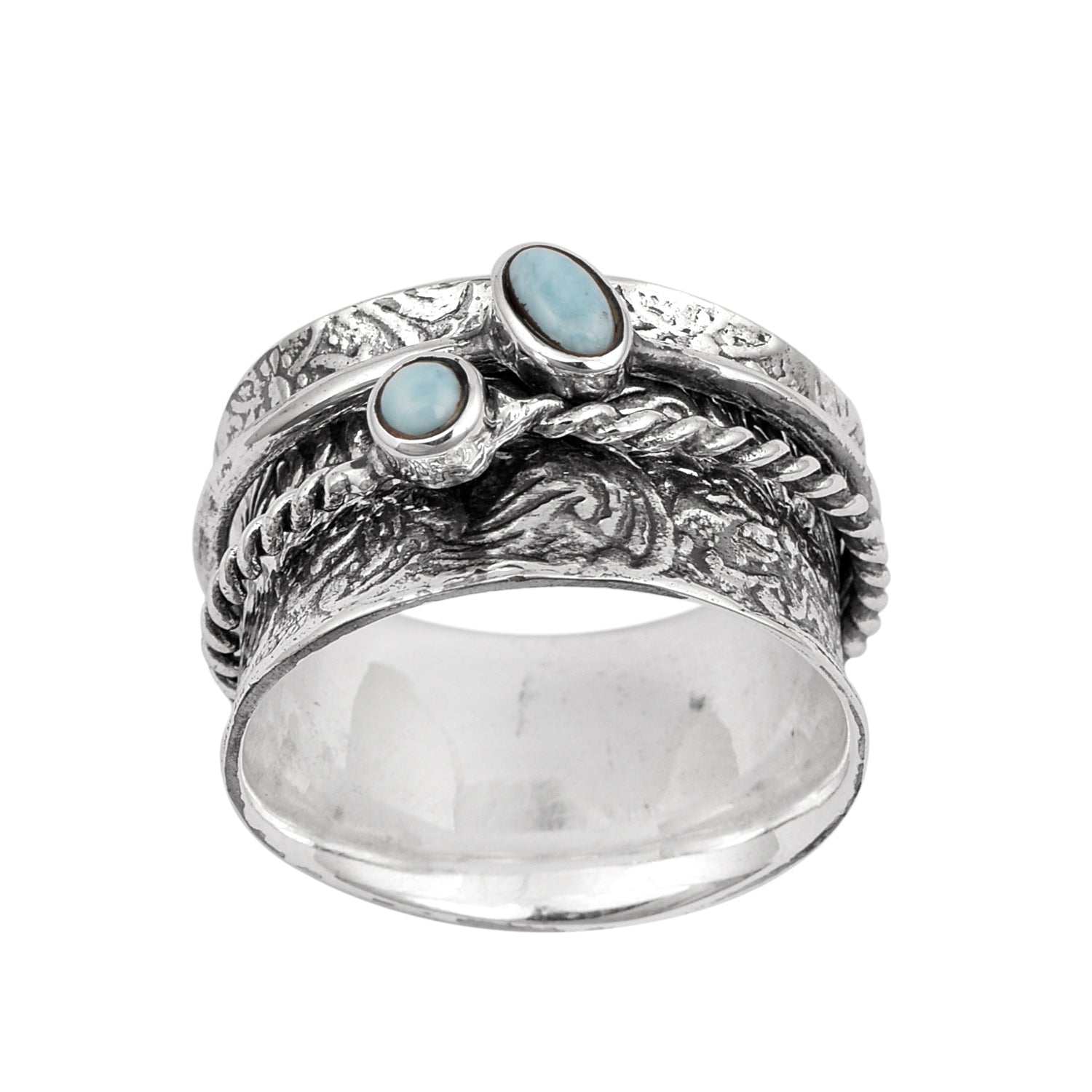Oval Dominican Larimar Dual Stone Sterling Silver Spinner Ring