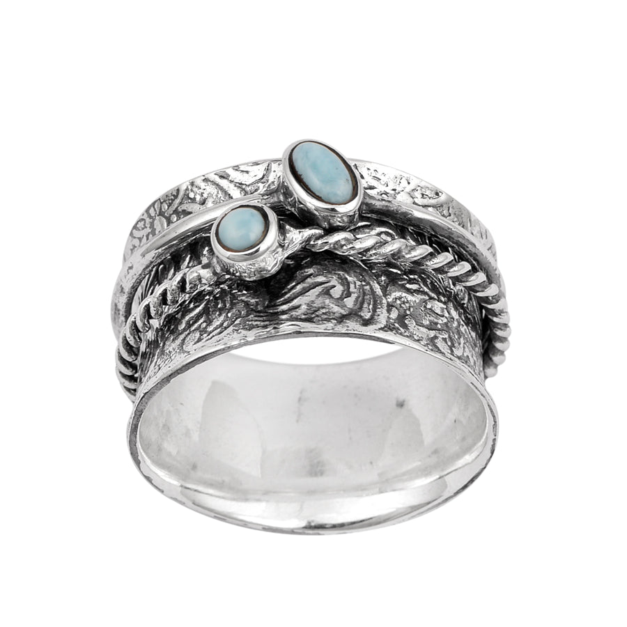 Oval Dominican Larimar Dual Stone Sterling Silver Spinner Ring