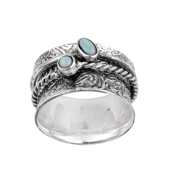 Oval Dominican Larimar Dual Stone Sterling Silver Spinner Ring