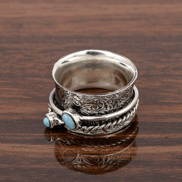 Oval Dominican Larimar Dual Stone Sterling Silver Spinner Ring