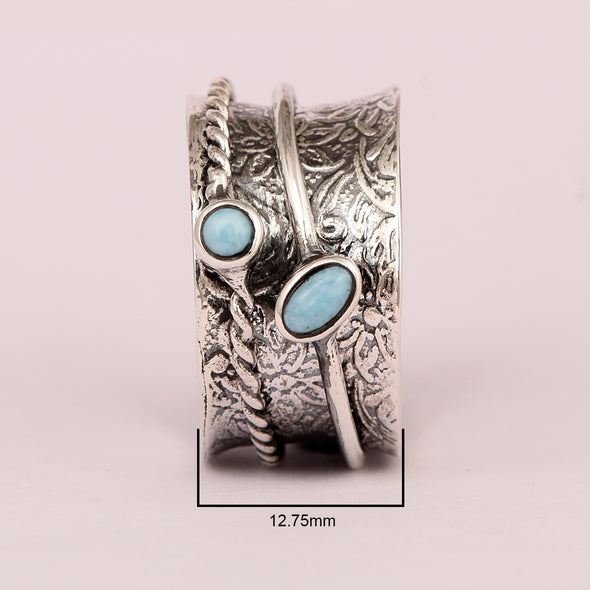 Oval Dominican Larimar Dual Stone Sterling Silver Spinner Ring