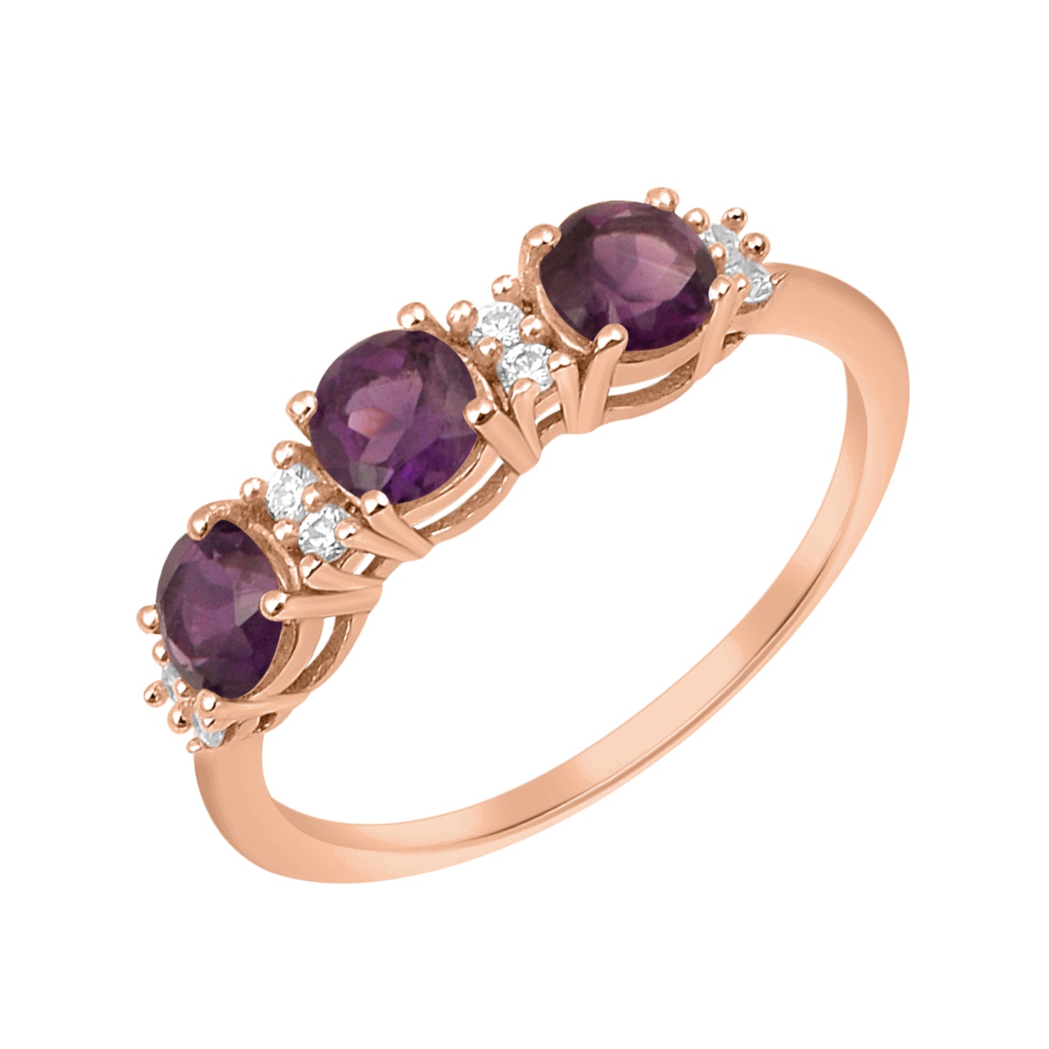 Amethyst Three Stone Ring -Sterling Silver