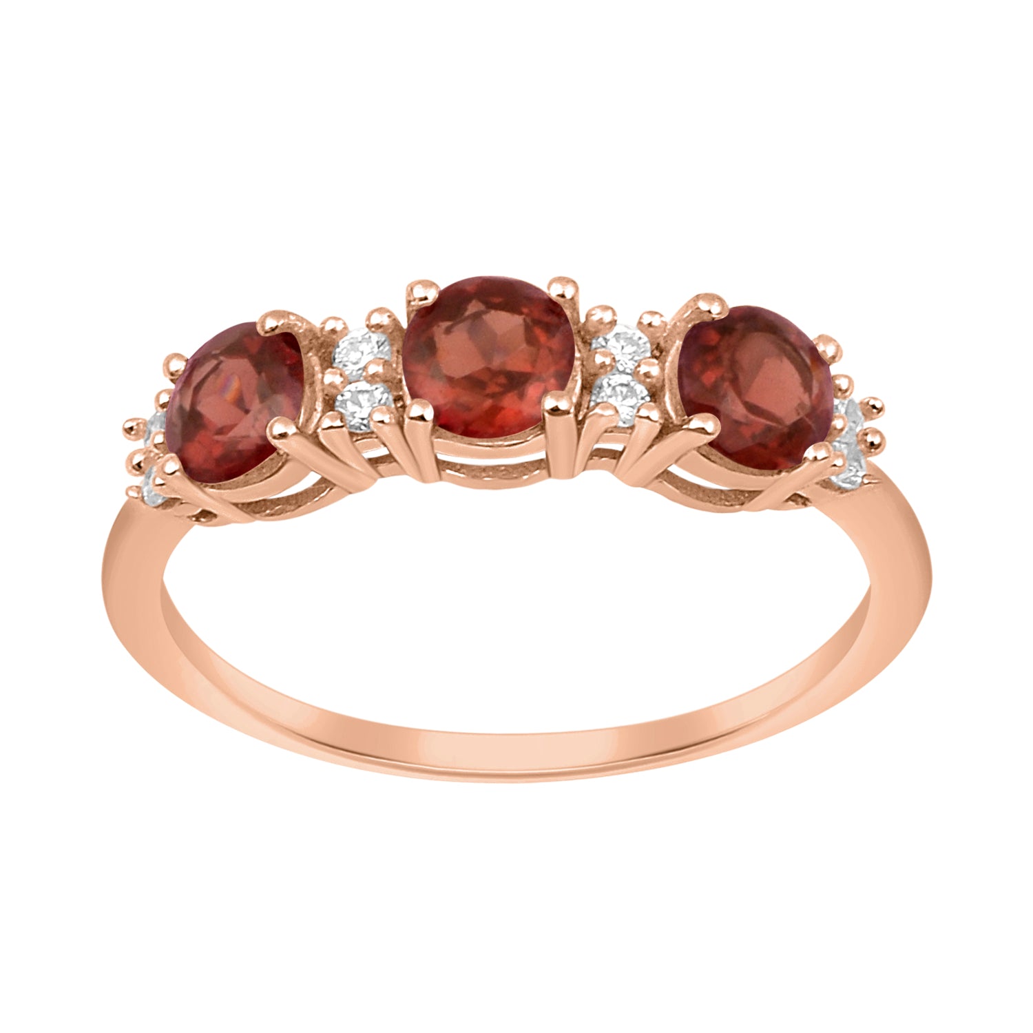 Garnet Three Stone Ring -Sterling Silver