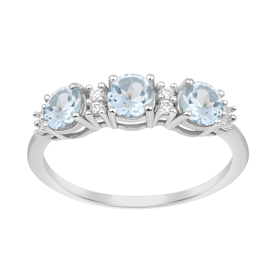 Aquamarine Three Stone Ring -Sterling Silver