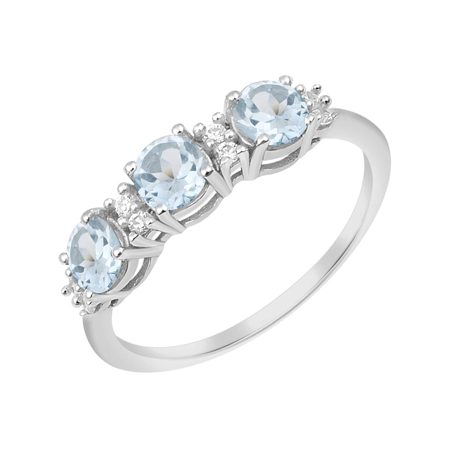Aquamarine Three Stone Ring -Sterling Silver