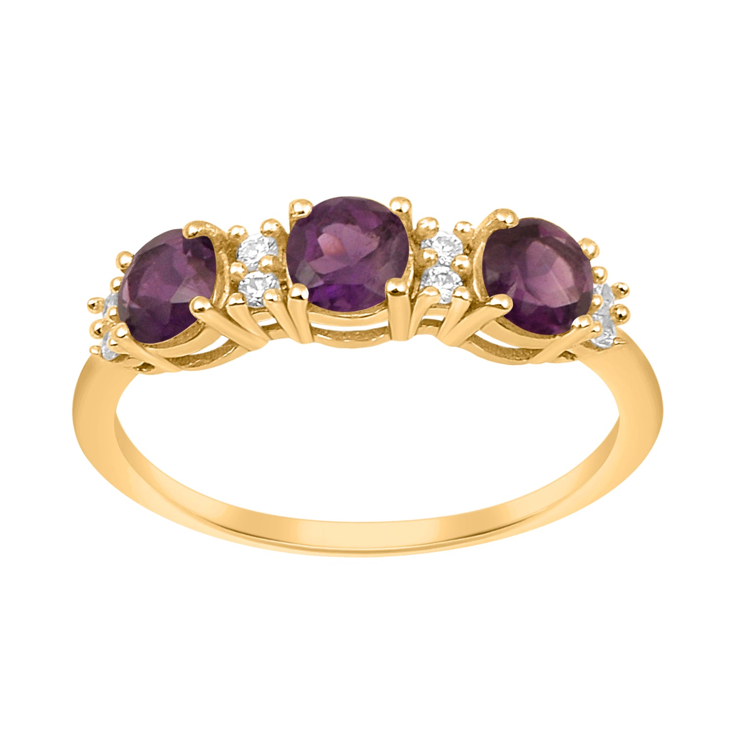 Amethyst Three Stone Ring -Sterling Silver
