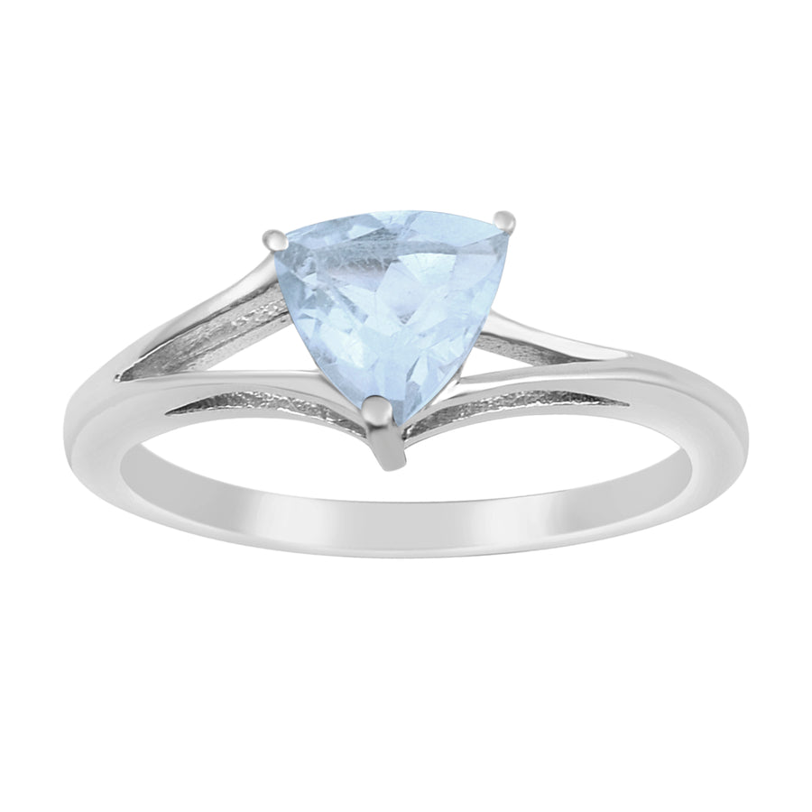 Aquamarine Solitaire Split Shank Design Ring -Sterling Silver