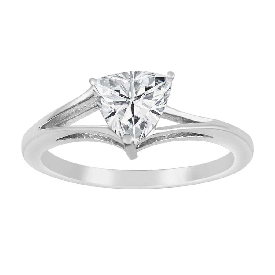 Moissanite Solitaire Split Shank Ring - Sterling Silver