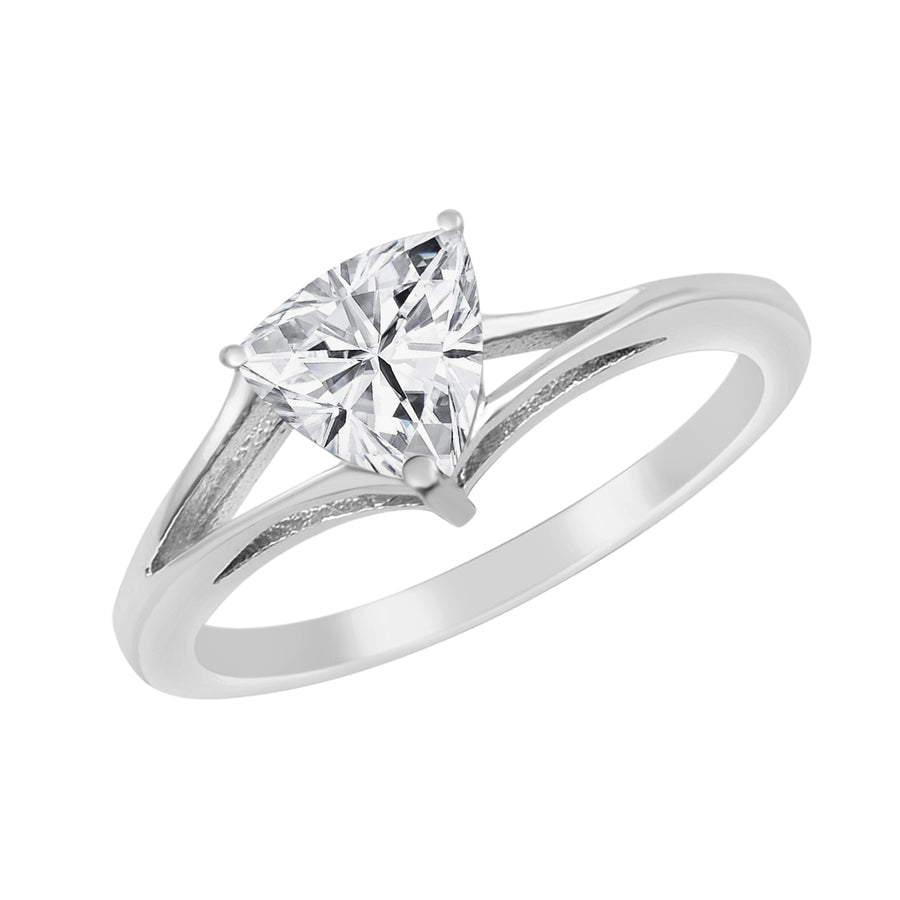 Moissanite Solitaire Split Shank Ring - Sterling Silver