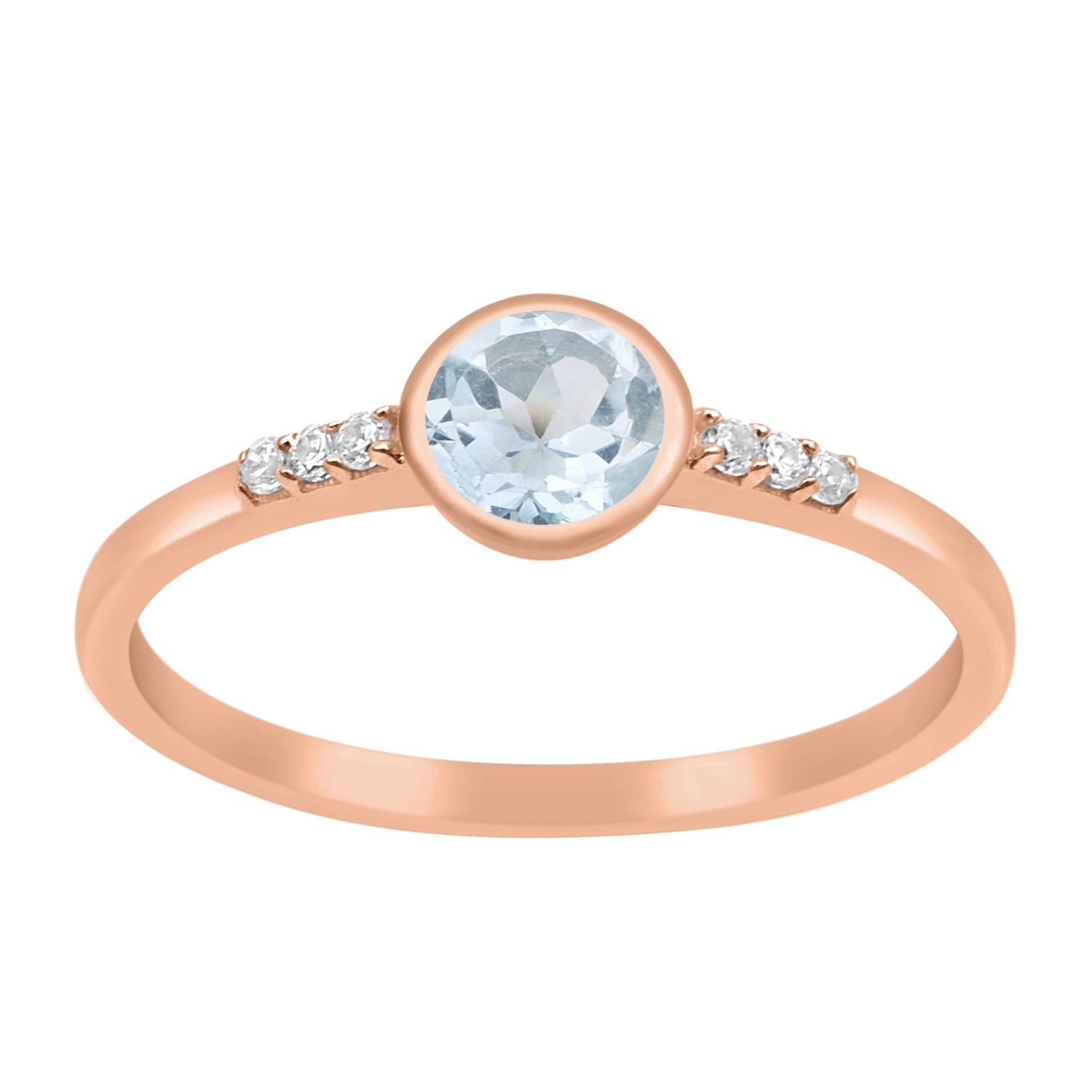 Aquamarine Round Cut 5mm Gemstone Ring-Sterling Silver