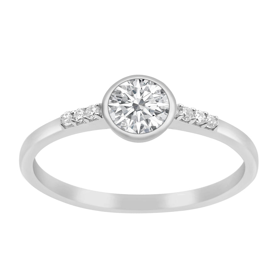 Moissanite with Pave Accents Ring - Sterling Silver
