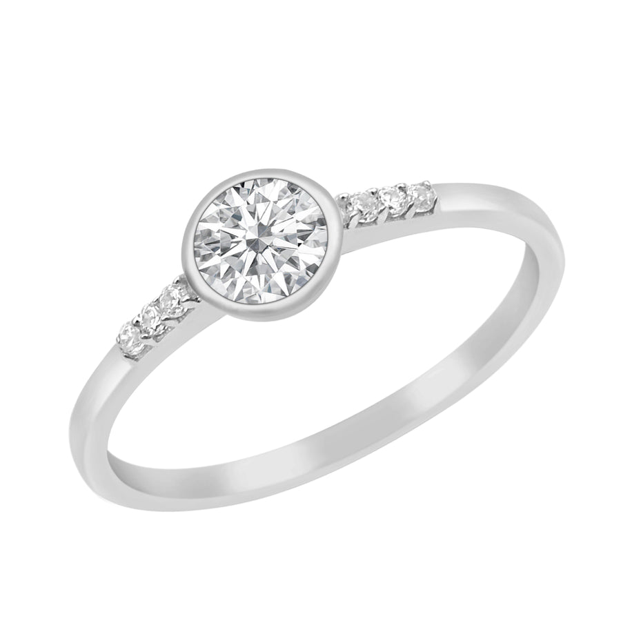 Moissanite with Pave Accents Ring - Sterling Silver