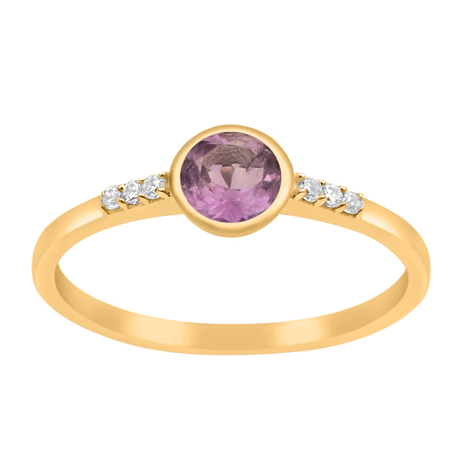 Amethyst Round Cut 5mm Gemstone Ring-Sterling Silver