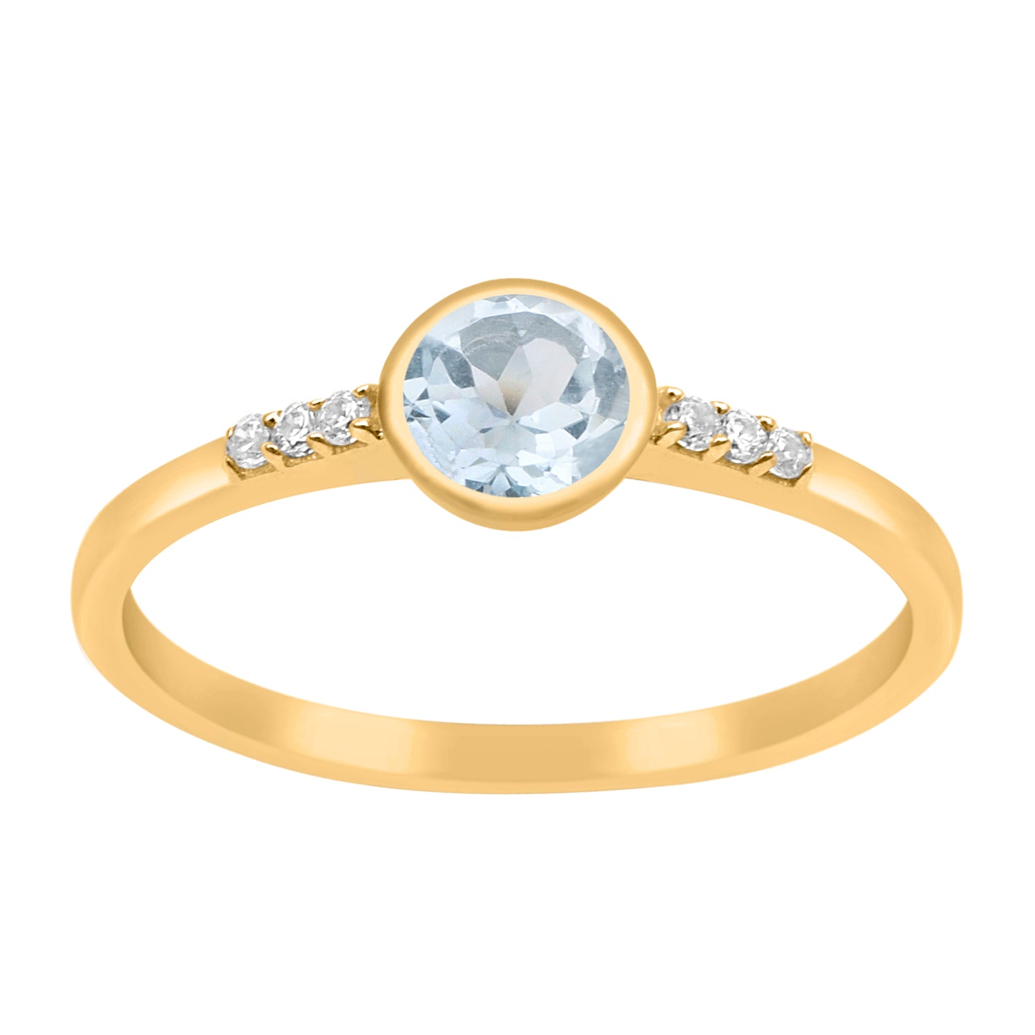 Aquamarine Round Cut 5mm Gemstone Ring-Sterling Silver